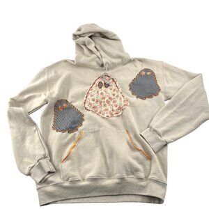 upcycled Bowery Supply Co. Ghost Patchwork Hoodie Sweatshirt Medium Beige